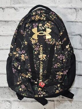Under Armour Floral Backpack Black Gold Laptop School Travel Book Bag